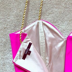 NAVEN hot pink gold braid strap cocktail dress